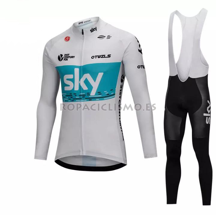 2018 Maillot Sky Tirantes Mangas Largas Blanco Y Azul